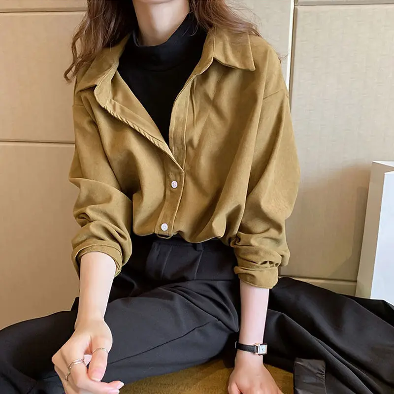 Velveta Viltus Divi Gabali Kreklu Plus Lieluma Apģērbu, kas paredzēts Sievietēm, Blūzes, Topi Vintage korejas Ziemas Cietā Sarkans Dzeltens Gadījuma