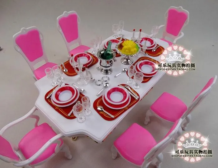 Patiesu princess barbie piederumi galda piederumi restorāns vakariņu galda, krēsla mēbeles komplekts 1/6 bjd leļļu aksesuāri rotaļu dāvanu