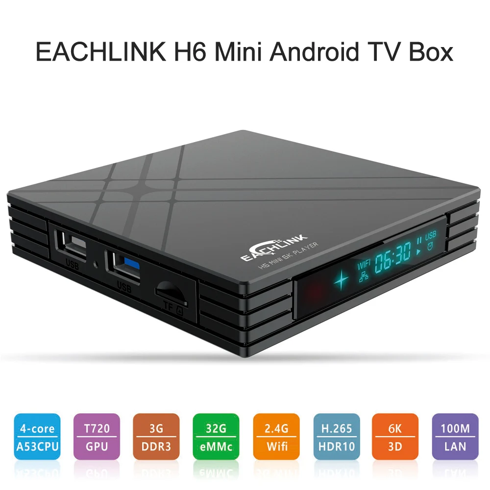 EACHLINK H6 Mini Android TV Box Allwinner H6 4K Smart Media Player 6K Attēlu Dekodēšana H. 265 3 GB RAM, 32 GB ROM 2.4 G WiFi LAN BT4.1