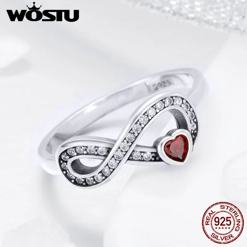 WOSTU 925 Sterling Sudraba Infinity Forever Love Ring Sievietēm, Kāzu Iesaistīšanās Luksusa Gredzenu Modes Rotaslietas Dāvanu DXR415