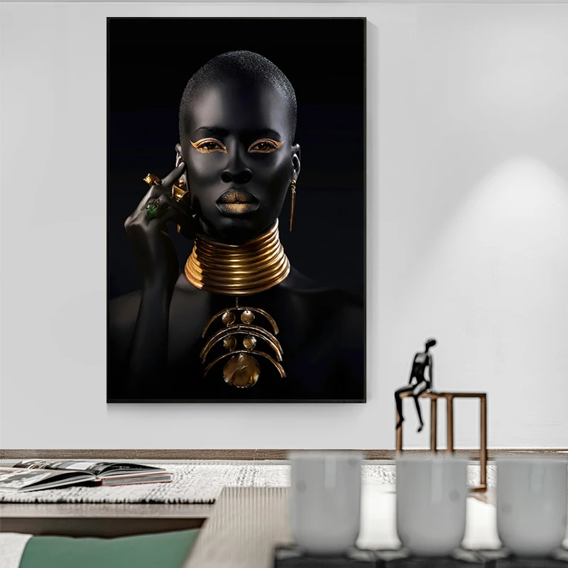 Melnā un Zelta Āfrikas Sieviete, Plakātu, Mūsdienīga Sienas Māksla Kanvas Glezna Melnā Sieviete Izdrukas Dekoratīvās Bildes Dzīvojamā Istaba Dekori