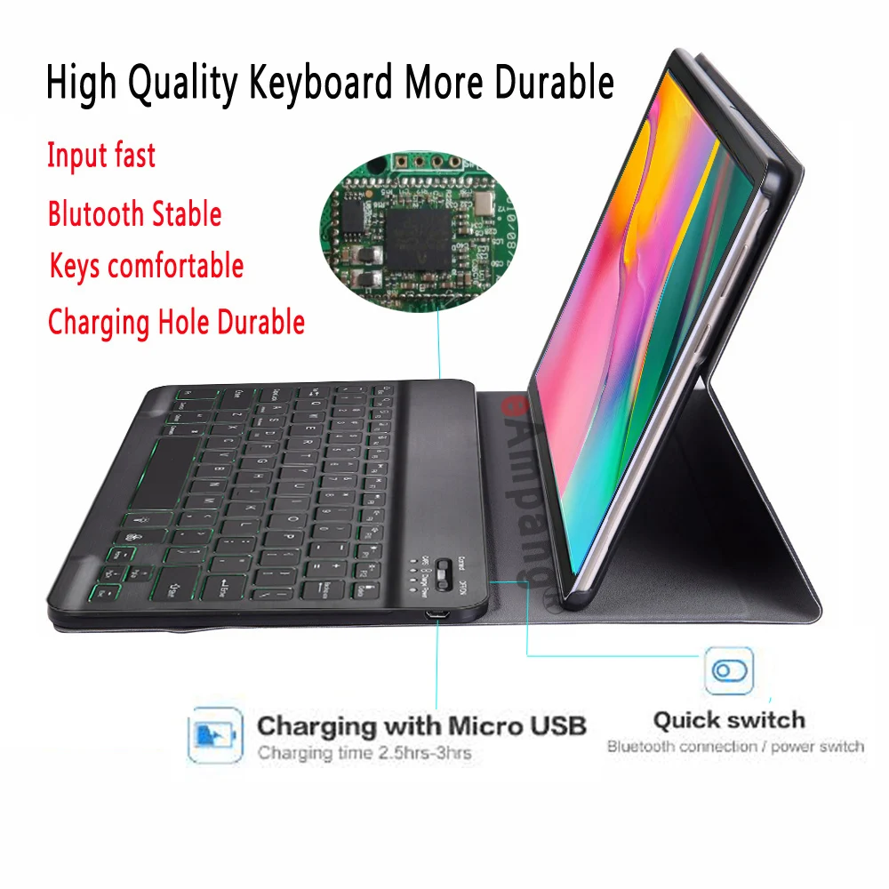 Tastatūra ar aizmugurgaismojumu Case For Samsung Galaxy Tab 8 2019 SM-T290 SM-T295 Pu Ādas triecienizturīgs Vāks Atvienojiet Bluetoth Tastatūru
