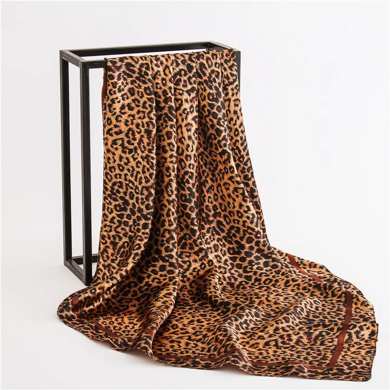 Modes Zīda Satīna Šalle Sievietēm Leopards Drukāt Foulard Hijab Luksusa Kvadrātveida Galvas Lakatu Biroja Dāma Kakla Šalles Galvas Apsējs