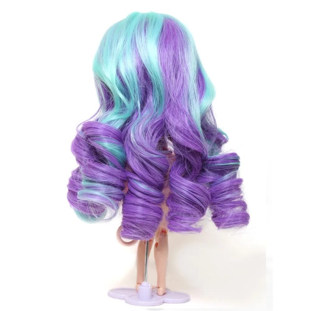Bērniem dāvanas Leļļu Parūkas Blue Mix Purple Color Long Cirtaini mati Ar Taisnu Bangs par Sībām-Lelle ar 25cm Galvas Apkārtmērs
