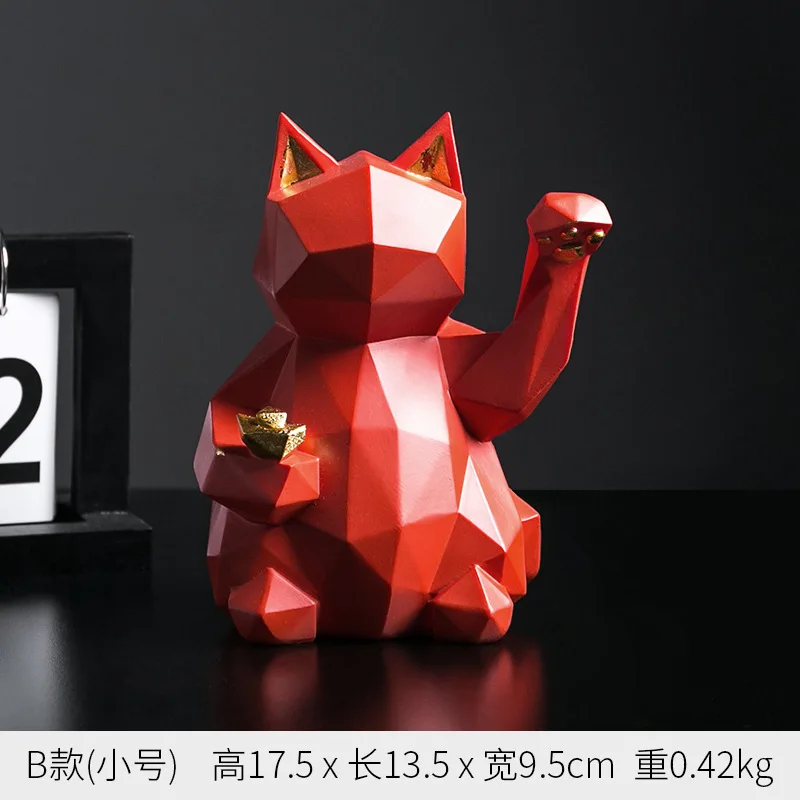 Laimīgs Kaķis Statuja Ģeometrisko Stilu Sveķu Abstrac Statuetes Rotājumi Skulptūru Darbvirsmas Bārs Ziemeļvalstu Home Office Apdare Mūsdienu
