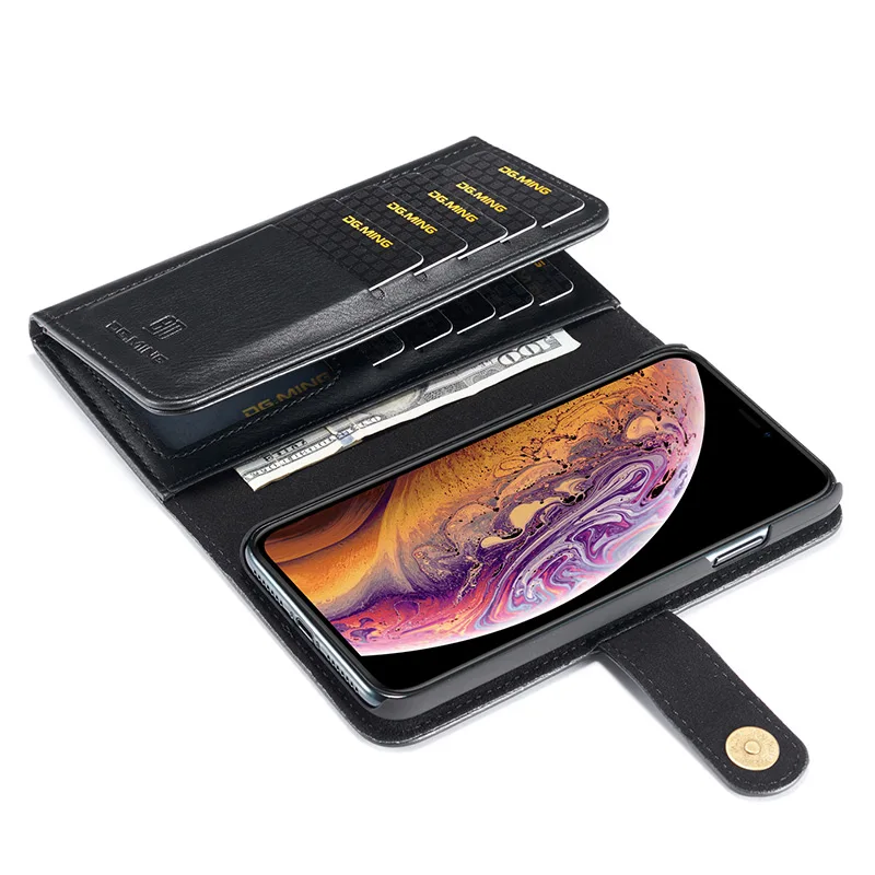 DG.MING Luksusa Īstas Ādas Maks Gadījumā par Apple Iphone 11 Pro X XS Max XR 6S 7 8 Plus Naudas Karte Kabatas, Noņemama Atpakaļ Gadījumā