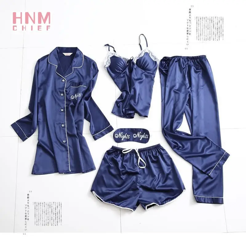HNMCHIEF Zilā Pidžamas Komplekts Satīna Mežģīnes Raibs Pidžamas Sievietes, Seksīgas Pidžamas Tops Un Šorti Līmēšana Tvertne Top Mājas Valkāt Zīda Tērps
