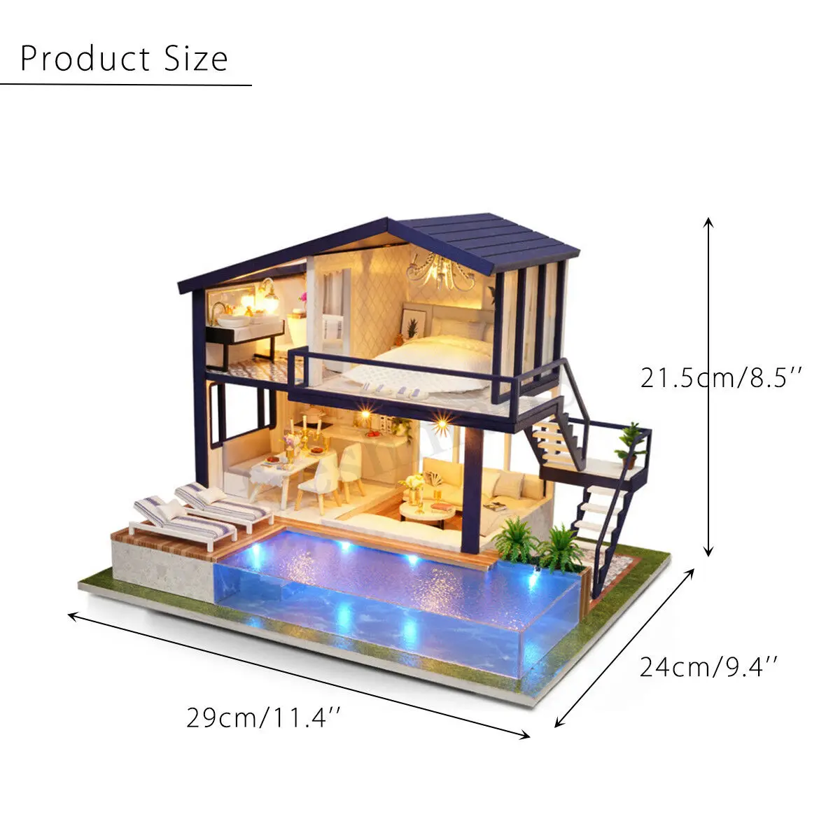 29*24*21.5 cm DIY LED Loft Apartments Namiņš Miniatūras Koka Mēbeles Komplekts Leļļu Nams Rotaļlieta Divām Montāžas Grūtības Līmeni