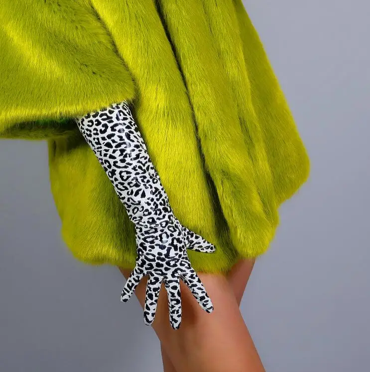 Sieviešu skrejceļa modes seksīgs mākslīgās pu ādas leopard cimdu dāmu kluba darbības oficiālas personas ādas cimdu 21cm R2681