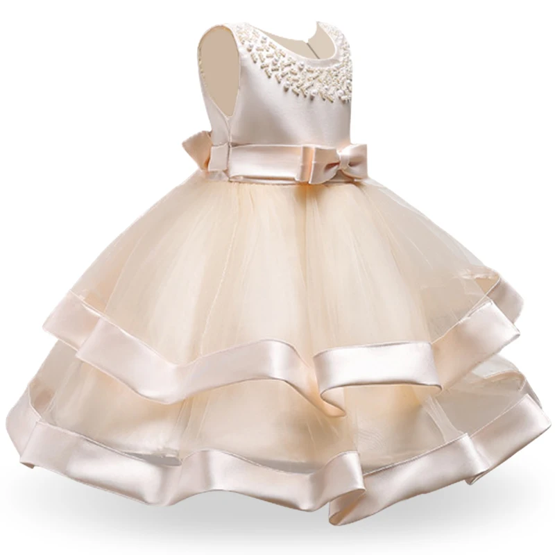 Jauna meitene bez piedurknēm pērle augstas kvalitātes princese kleita Puķu meitenei kleita Puse kleitas vestidos de fiesta de noche 3-10