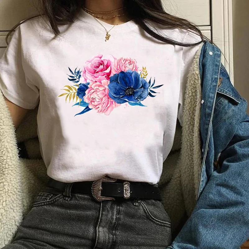 Sieviešu Lakrosa Drukāt Grafiskā Modes Drukāšanas Akvarelis, Ziedu, Puķu Modes 90s Dāmu Topi Apģērbi, Sieviešu T Krekls, Sieviešu T-Krekls