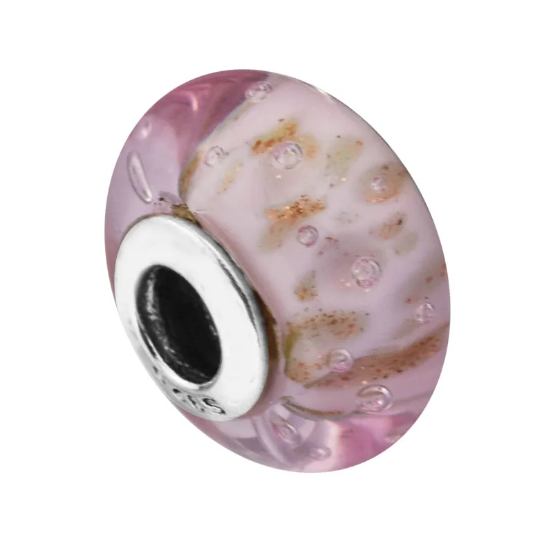 925 Sterling Sudraba Rozā Spīdums Murano Stikla Šarmu Krelles Rotaslietas Pieņemšanas Der Pandora Aproce, Kaklarota, pērles