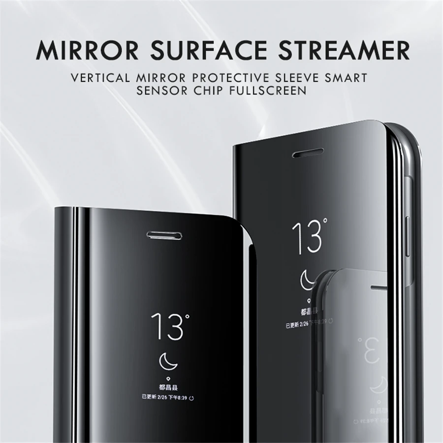 Par Huawei P Smart 2021 Gadījumu Pilnīgu Aizsardzību Skaidru Priekšstatu Smart Mirror Flip Ādas Stāvēt Vāks Huawei P Smart 2020 Coque