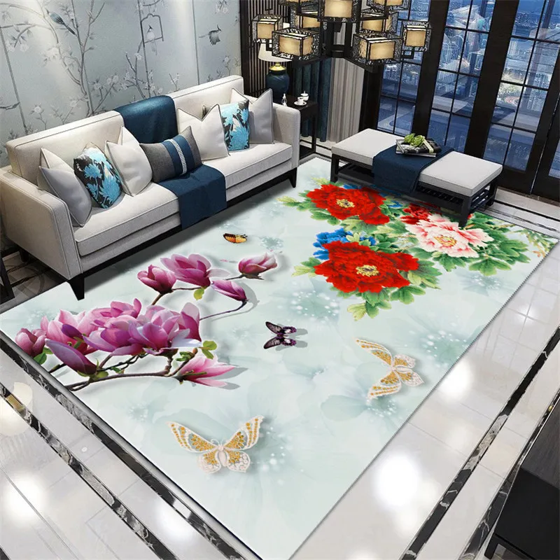 3D Paklāja viesistabā, Ķīniešu Ziedu Iespiesti Pastorālo paklājos Lielu Paklāji Guļamistabas Gultas Grīdas Paklāji, Mājas Apdare
