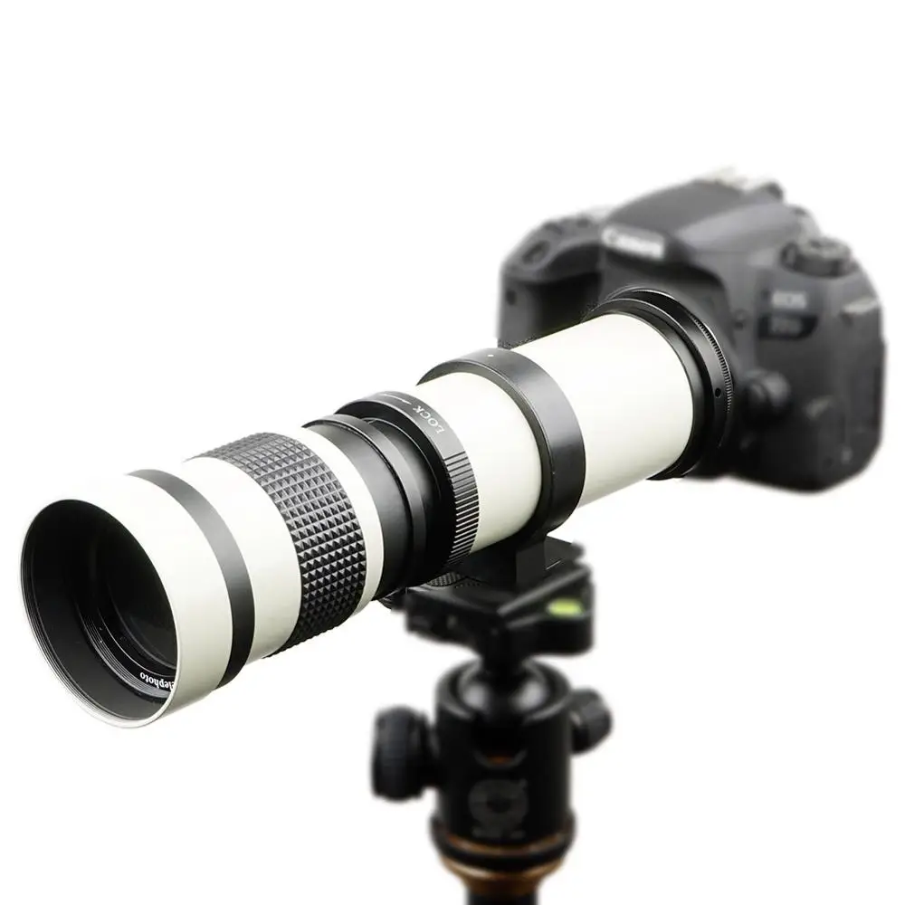 Lightdow Balts 420-800mm F/8.3-16 Super Telefoto Manuālās Tālummaiņas Objektīvs+T2 Adaptera Gredzens Canon, Nikon, Sony, Pentax, Sony, Fuji Kamerām