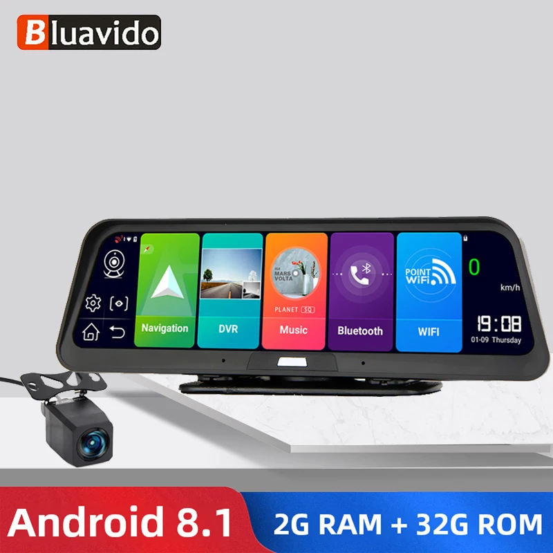 Bluavido 4G ADAS Android 8.1 Paneļa DVR, GPS Navigācijas FHD) 1080P Dubultā Objektīva Auto Video Kamera, WiFi Remote Uzraudzības Ieraksti