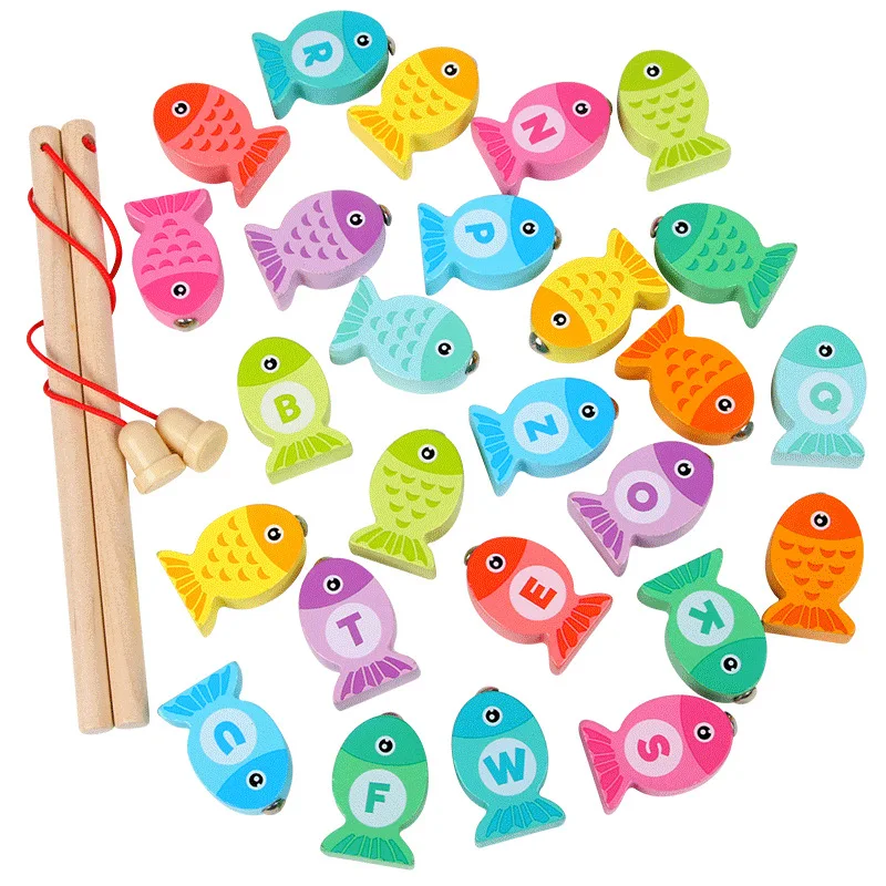 Koka burti un cipari izziņas magnētisko zvejas rotaļlietas vecāku-bērnu spēle Montessori Izglītības Rotaļlieta