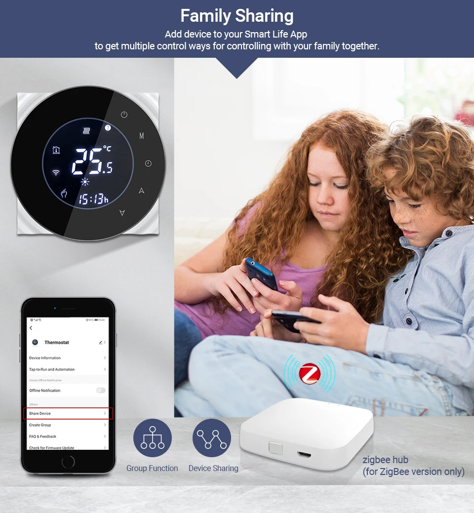 ZigBee Smart Termostats, Temperatūras regulators Nepieciešama centrs Ūdens/Elektriskās grīdas Apkures Ūdens/Gāzes Katls ar Alexa, Google Home