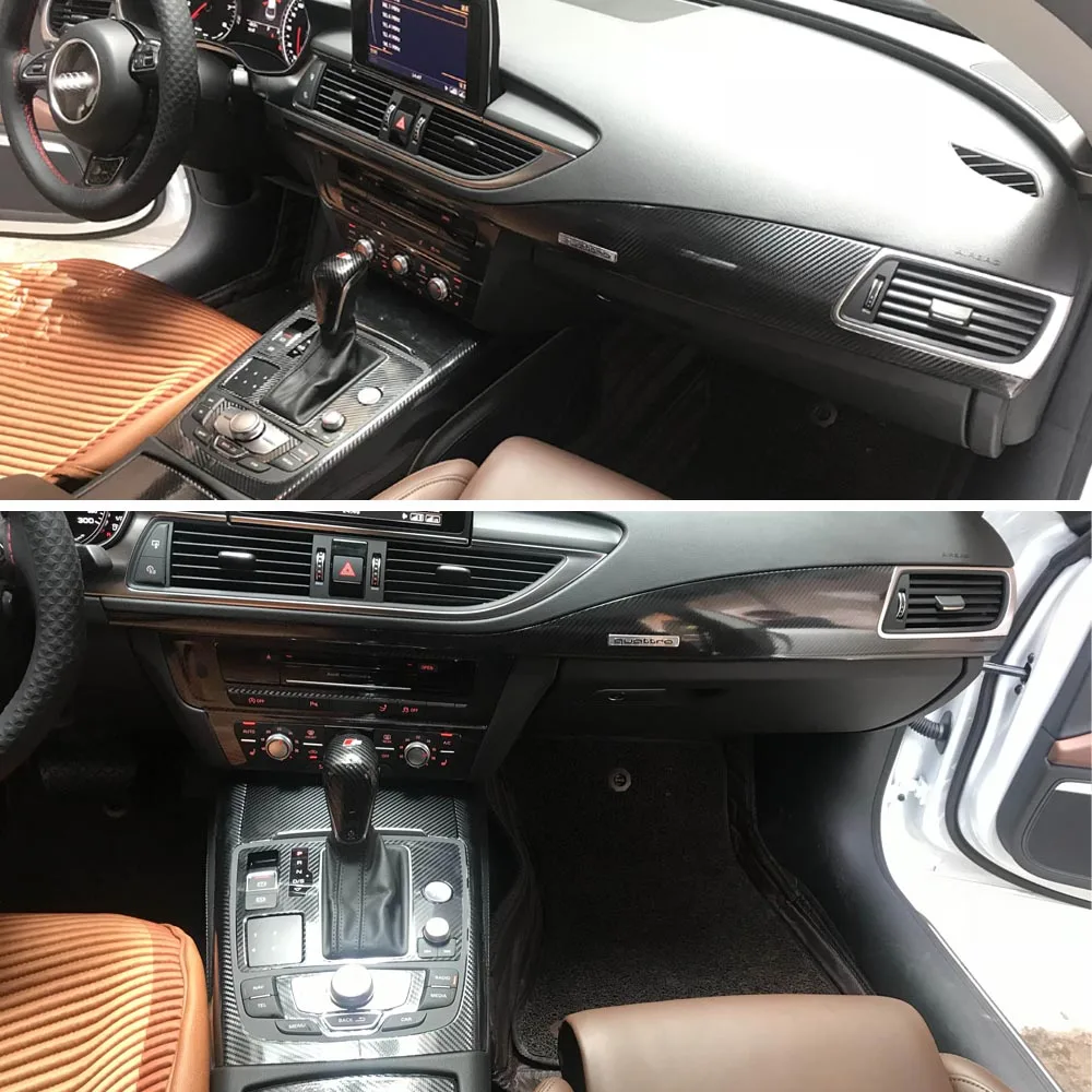 Audi A7 2011-2018 Interjera Centrālais Vadības Panelis Durvju Rokturis 3D/5D Oglekļa Šķiedras Uzlīmes Uzlīmes Car styling Accessorie