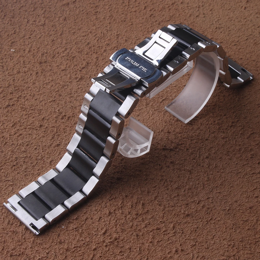 PULĒTA Nerūsējošā tērauda Watchband siksna bracelt melnā un sudraba 18mm 20mm 21mm 22mm 23mm 24mm Fit viedie rokas pulksteņi Samsung Rīku