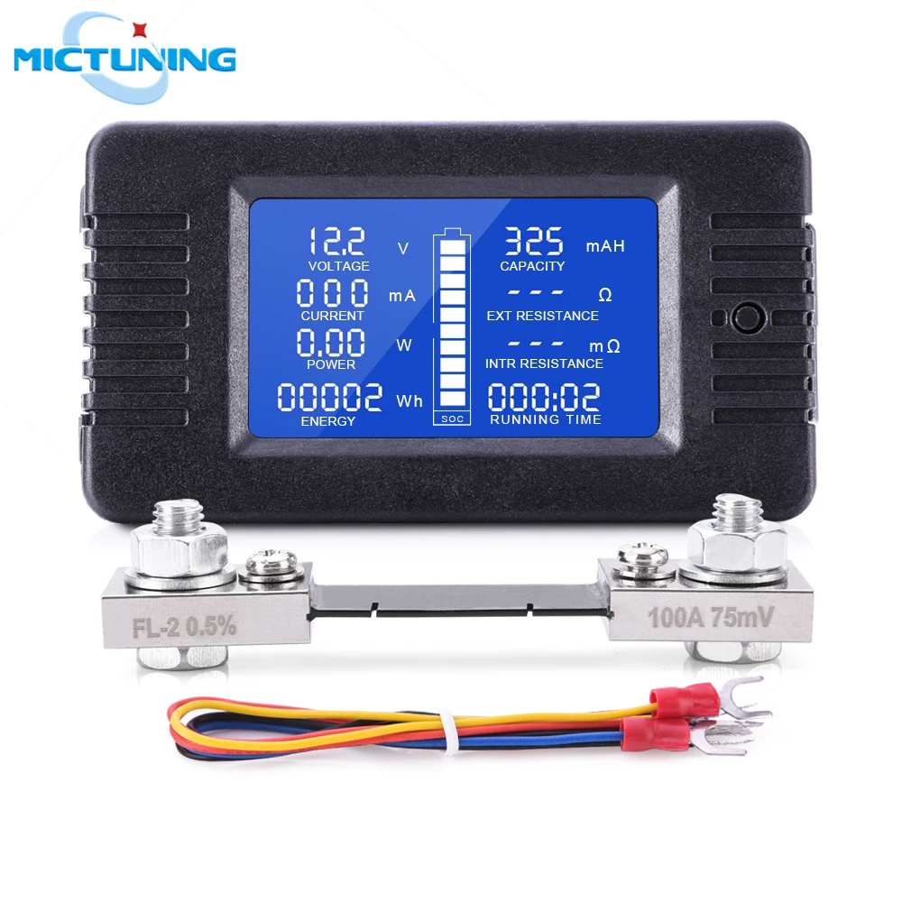 MICTUNING LCD Displejs DC Battery Monitor Mērītājs 0-200V Voltmetrs Ammeter ar 9 Mērīšanas Funkcijas Automobiļu Saules Sistēma