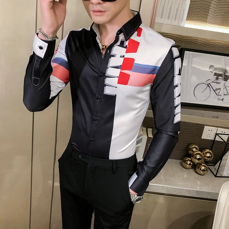 Korejas Rudens Jauns Vīriešu Krekls Modes 2020. Gadam Raibs Krāsu garām Piedurknēm Vīriešu Ikdienas Krekli Visu Maču Slim Fit Club Uzvalku, Kleitu 3XL