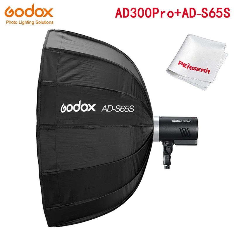 Godox AD300 Pro All-in-One Āra Flash AD300Pro &Godox AD-S65S 65cm Sudraba Dziļi Parabolic Softbox ar Šūnveida Režģis Softbox
