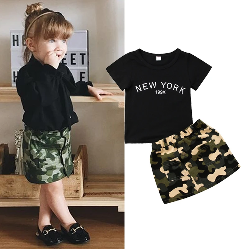 Modes Toddler Bērniem, Baby Girl Apģērbu Komplekts T-krekls Topi Camo Svārki Gadījuma 2gab Vasaras Kokvilnas Apģērbs, Bērnu Apģērbu Meitenēm, 6M-4T