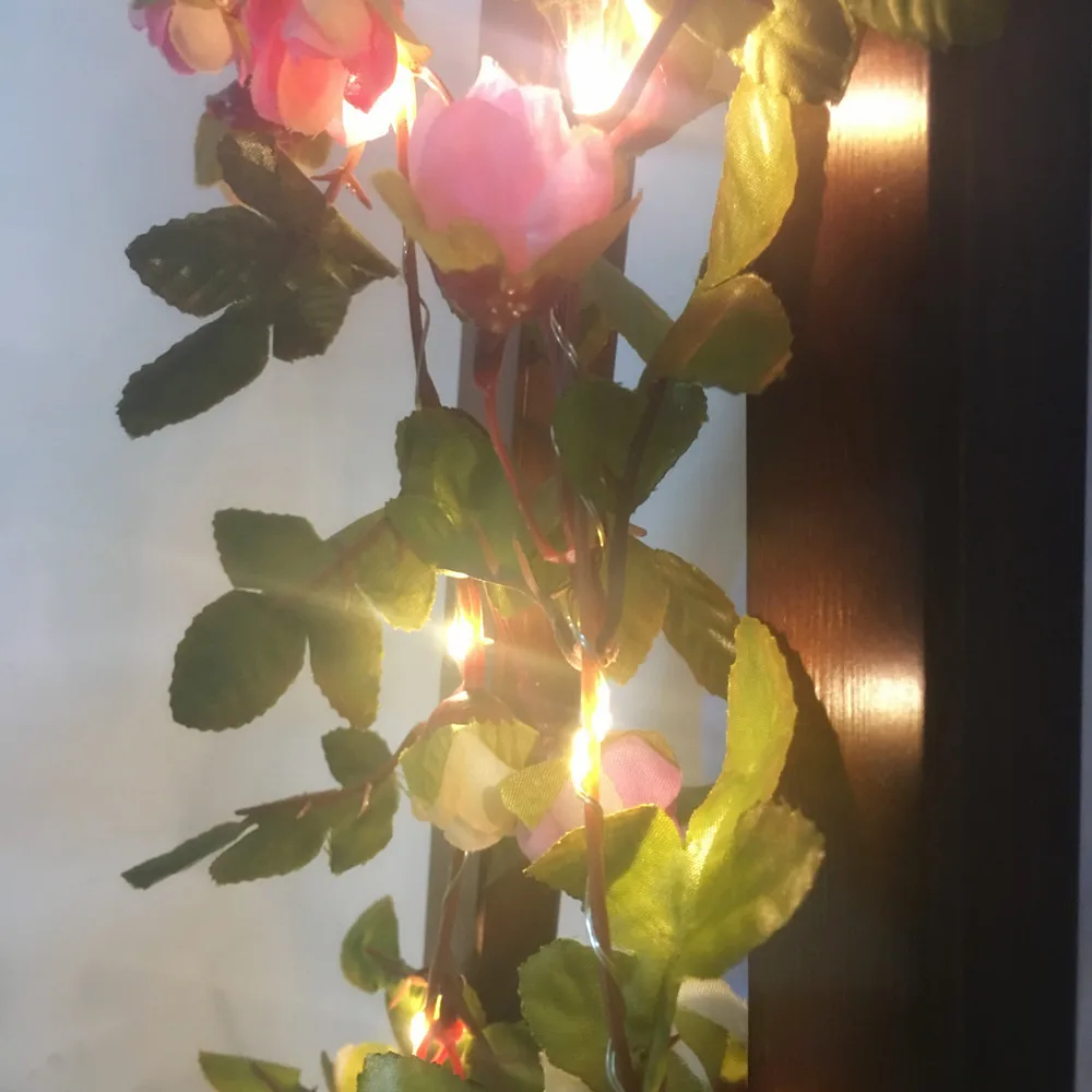 ROKU darbs 2.2 M 25 Led Rozā Rozes Ziedu Vainags Vara Silts LED Pasaku String Gaismas, Ziemassvētku, Kāzu Dekorēšana Puses Ziņā