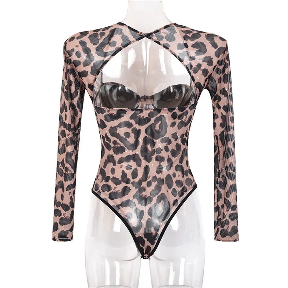 2020. gada Rudenī Jaunu un Seksīgu Modes Leopard Push Up Bodysuit Sievietēm ar garām Piedurknēm Dizaina Ķermenis Saspringts Fit Sieviešu Jumpsuit HB258