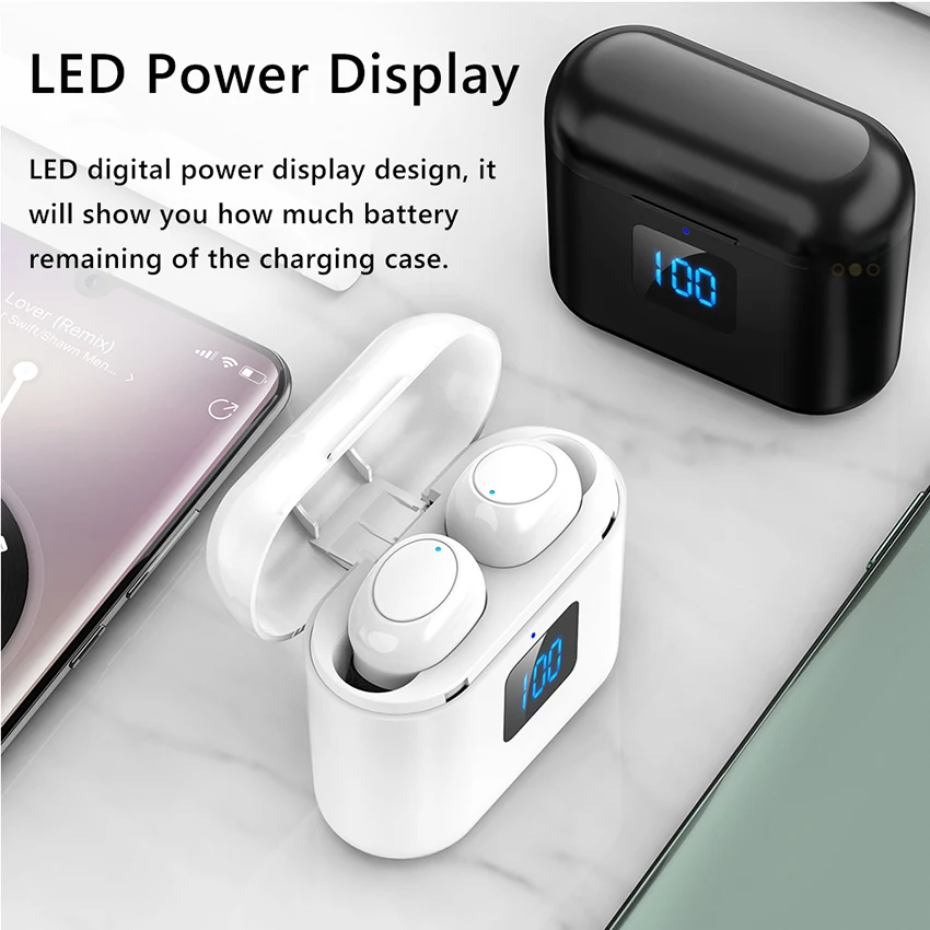 Aimitek Touch Bluetooth 5.0 Earbuds TWS Mazāko Bezvadu Austiņas 8D Stereo Sporta Austiņas, 360mAh Uzlādes Lietā LED Displejs