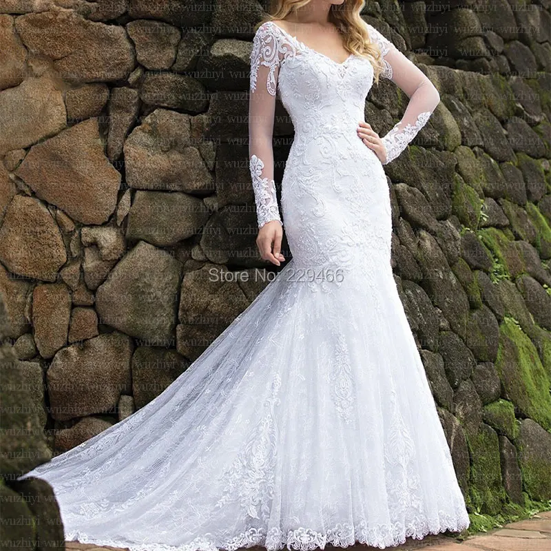 Kvalitātes Mermaid kāzu kleitu elegants vestido de noiva backless laulības kleita mežģīņu apmetni de mariee chapel vilciens Pielāgot kleitu