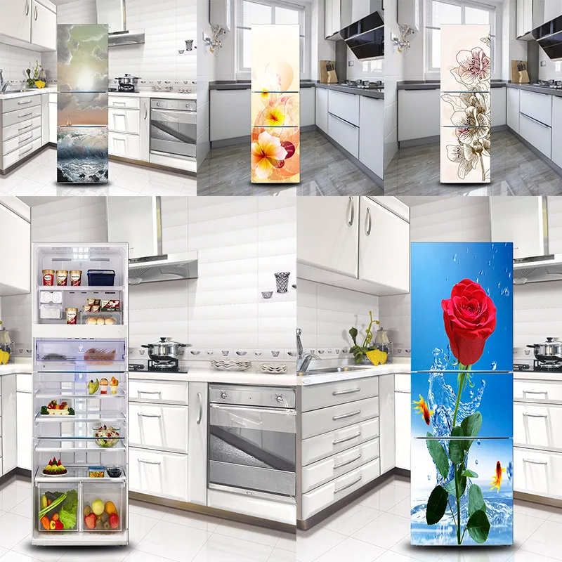 3D Dabas Ainavu Ledusskapis Uzlīmes PVC Ledusskapja Durvis pašlīmējošas Noņemams, Sienas Uzlīmes, Home DIY Virtuves Apdare