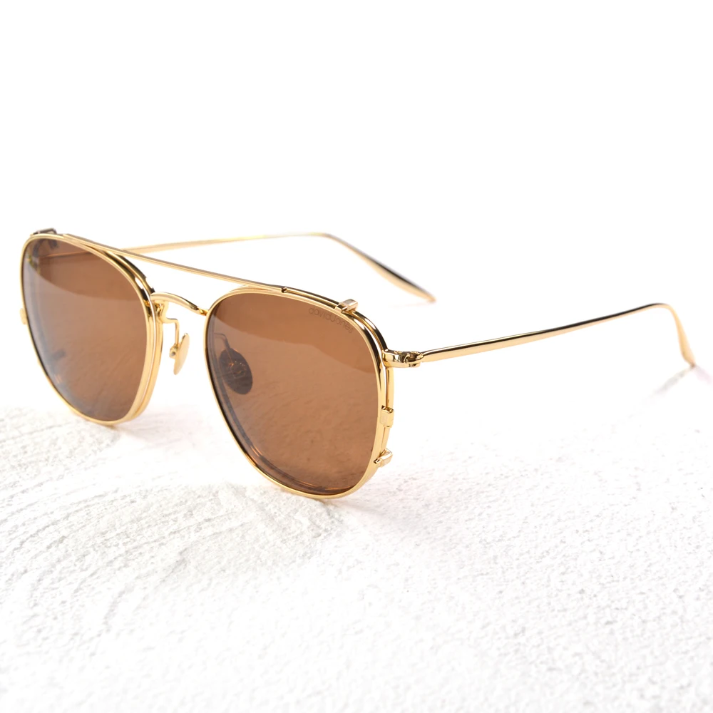 Tīra Titāna Briļļu Rāmis Vīriešiem Retro Kārtu Lodziņā Recepšu Brilles Zelta Titāna UV400 Polarizētās Klipu Saulesbrilles 2 in 1