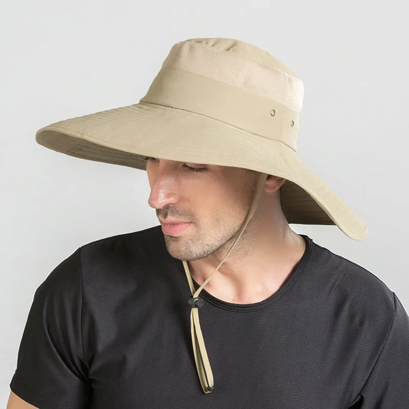 CAMOLAND 15cm Super Lielām Platām Malām Kausa Cepure Vasaras UPF50+ Saules Cepure Vīriešiem Āra Ūdensizturīgs Pārgājienu Zvejas Elpojošs Cepures