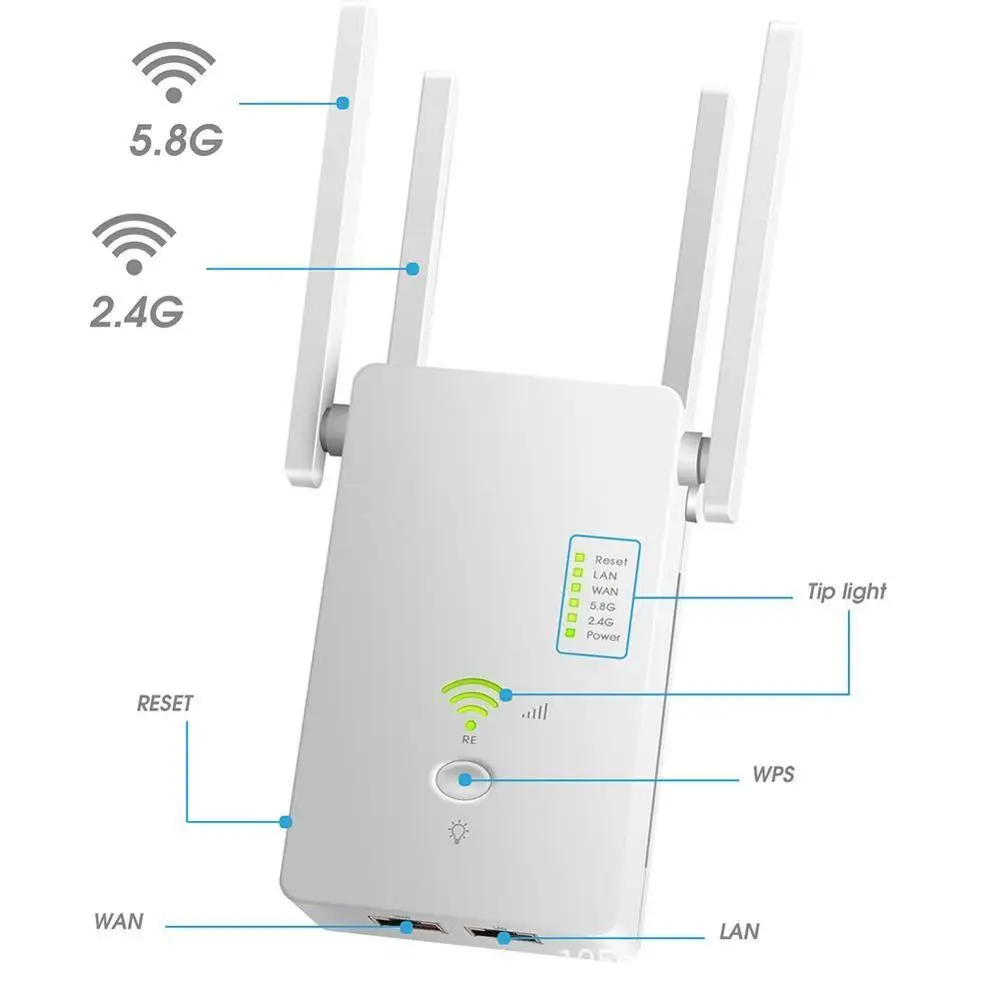 WiFi Repeater WiFi Extender 2.4/5.8 GHZ Bezvadu WiFi Wi-Fi Pastiprinātājs 1200Mpbs Fi Repeater Pastiprinātājs, Wi Wi Fi Signālu C6W2
