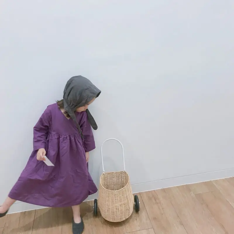 2019. gada Rudenī Bērnu Kokvilnas Veļu, Gara kleita Retro Daļēju Atloks Jumpsuit Gara kleita meitenēm kleita