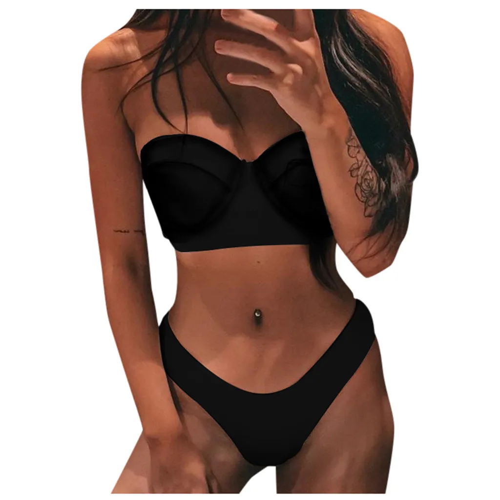 2020Solid Bikini Brazillian Peldkostīms Sievietēm Bikini Komplekts Sexy Pie Pleca Peldkostīmi Sieviešu Peldēšanas Biquini Maillot De Bain Femme