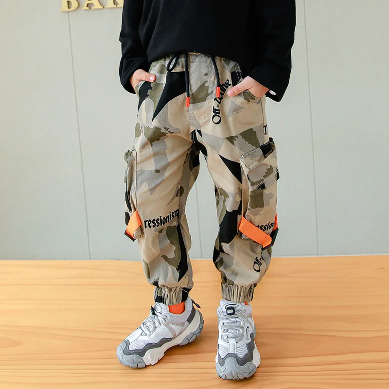 Bērniem Zēni Maskēties Drukāt Bikses Modes Pusaudžu Kravas Bikses HipHop Cool Bērnu Apģērba izmērs 8 10 12 gadiem