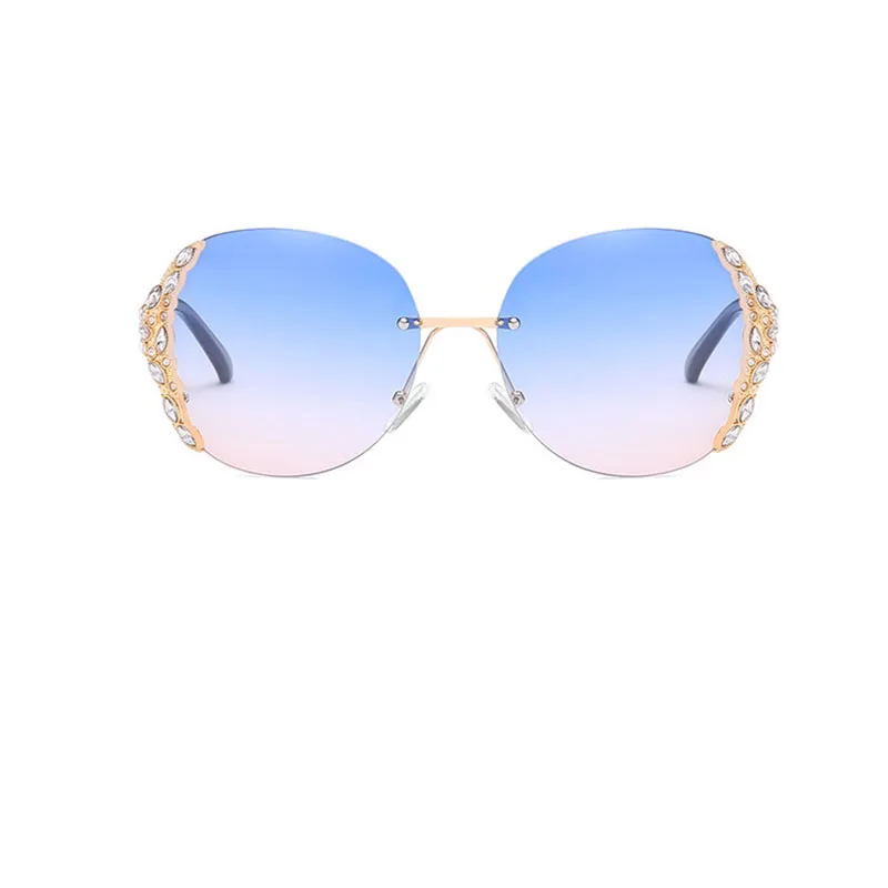 Luksusa zīmolu dizainera Rhinestone Saulesbrilles bezrāmju kārta lielajam saulesbrilles sieviešu Slīpums Toņos, brilles, briļļu Dāmas