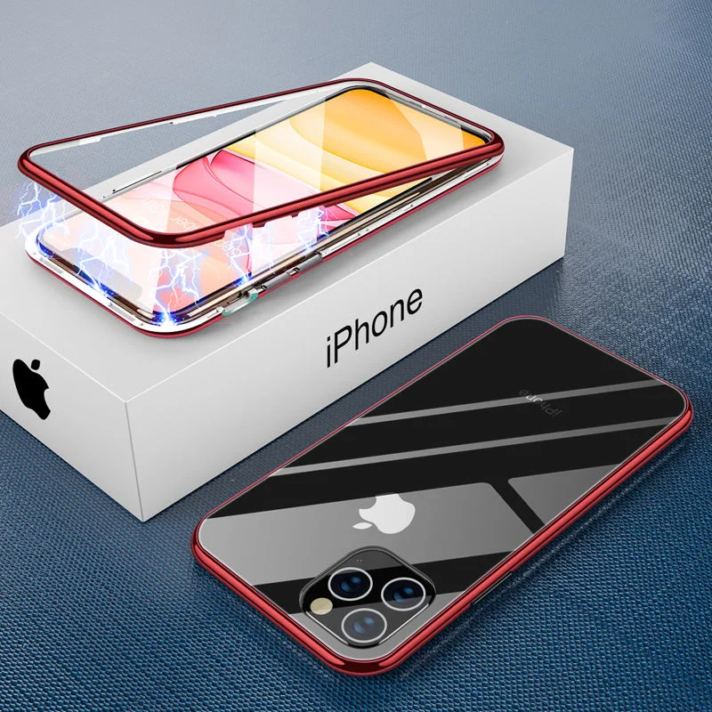 Magnētiskā Adsorbcijas Tālrunis Lietā Par iPhone 11 11 Pro Max XR XS Max X 8 7 6 6S Plus Candy Krāsas Metāla Rāmis, Stikla Atpakaļ uz Capa
