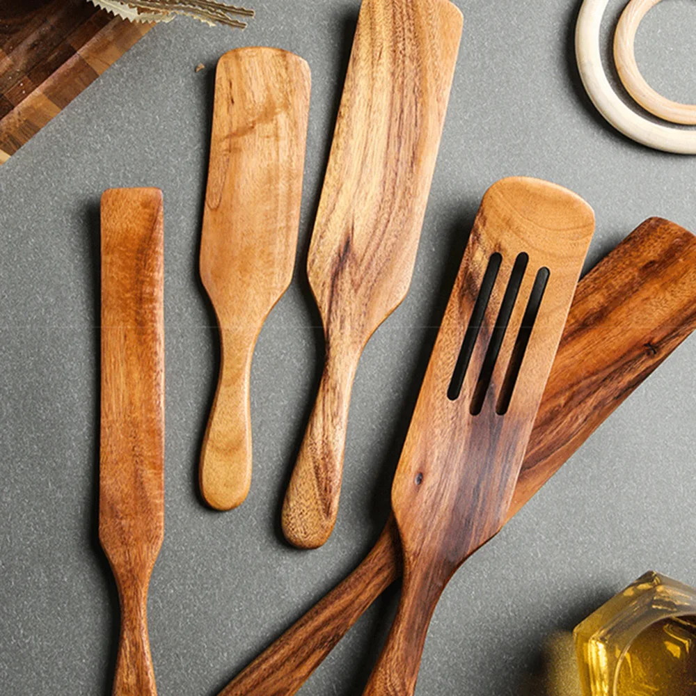 1-7pcs/set Teak dabīgā koka galda karoti colander karoti īpaša nano zupa gliseris ēdiena karoti koka virtuves rīku komplekts