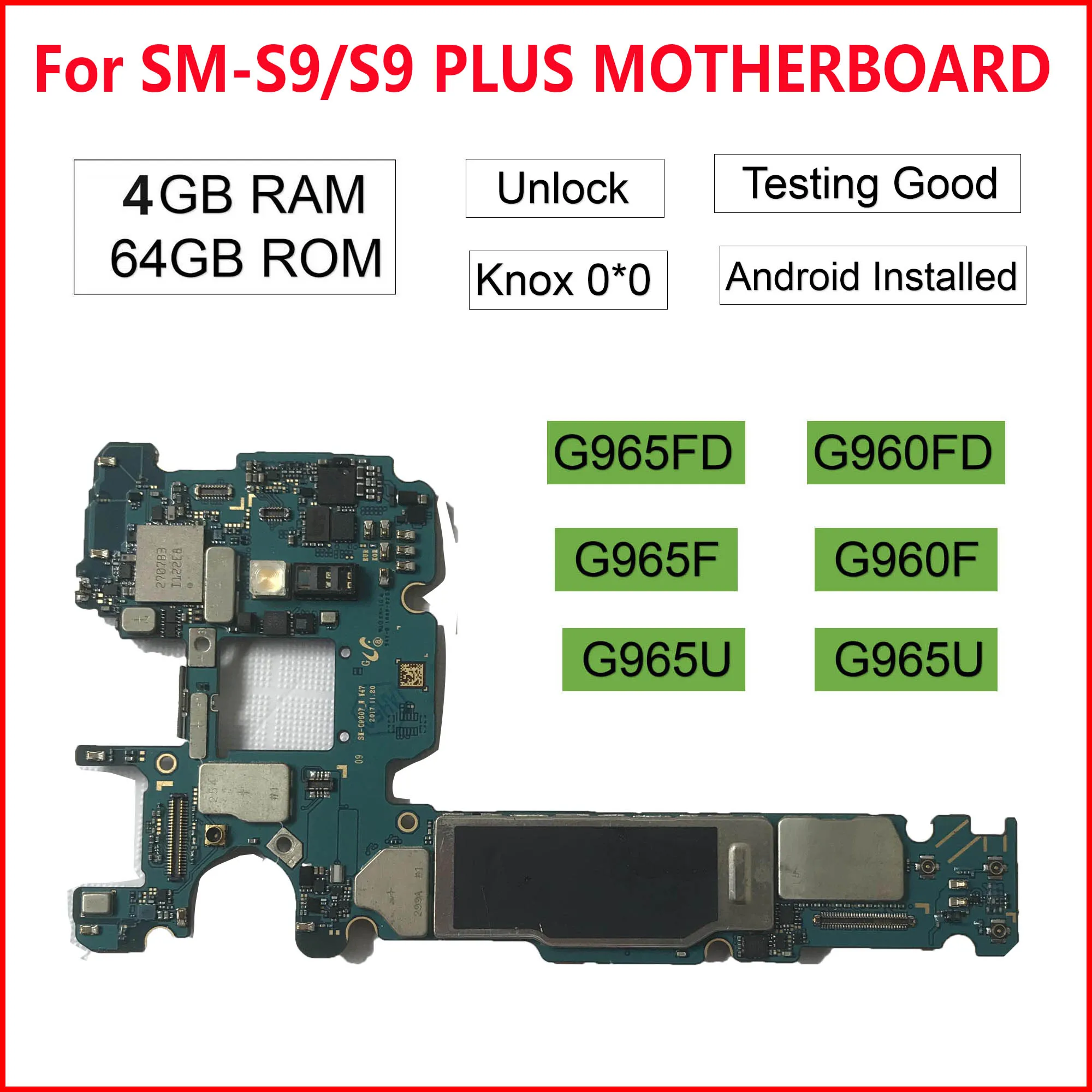 BINYEAE 64GB, 128GB Mātesplati Atbloķēt Samsung Galaxy S9 G960F G960FD G960U S9 PLUS G965F G965FD Mainboard Tīru IMEI