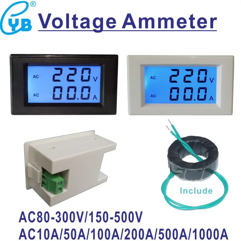 YB4835DVA LCD Sprieguma Ammeter AC80-300V/150-500V Digitālo Spriegums Strāvas Mērītāja AC10A/50A/100A/200A/500A/1000A Melns Balts Vāks
