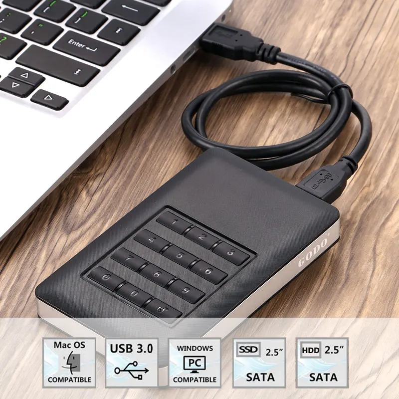 SATA II 5Gbps, lai USB3.0 Drošību AES-256 militārās pakāpes aparatūras šifrēta bezskrūvju HDD/SSD būra/case desktop/laptop