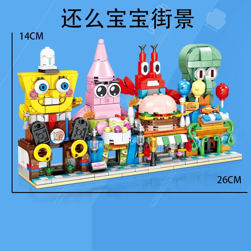 4gab Anime Multfilmu SpongeBobed SquarePants Street View Celtniecības Bloki Komplekts Ķieģeļi Klasisko Filmu Modelis Bērniem, Rotaļlietas Bērniem, Dāvanu
