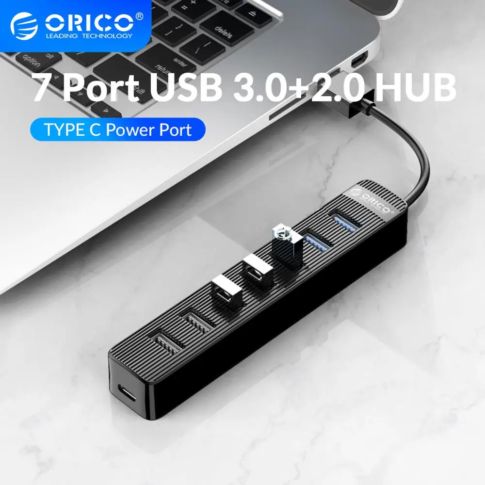 ORICO USB 3 0 + 2.0 HUB Ar C Tipa Strāvas Ports ātrgaitas 7 Porti USB3.0 2.0 SD TF Sadalītāja Adapteri PC Datoru Piederumi