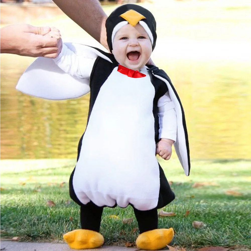 Bērnu Ziemas Drēbes, Jaundzimušā Bērna Baby Zēni Meitenes Cosplay Karikatūra Pingvīns Romper Jumpsuits Apavi, Apģērbs, Zīdaiņu Apģērbs