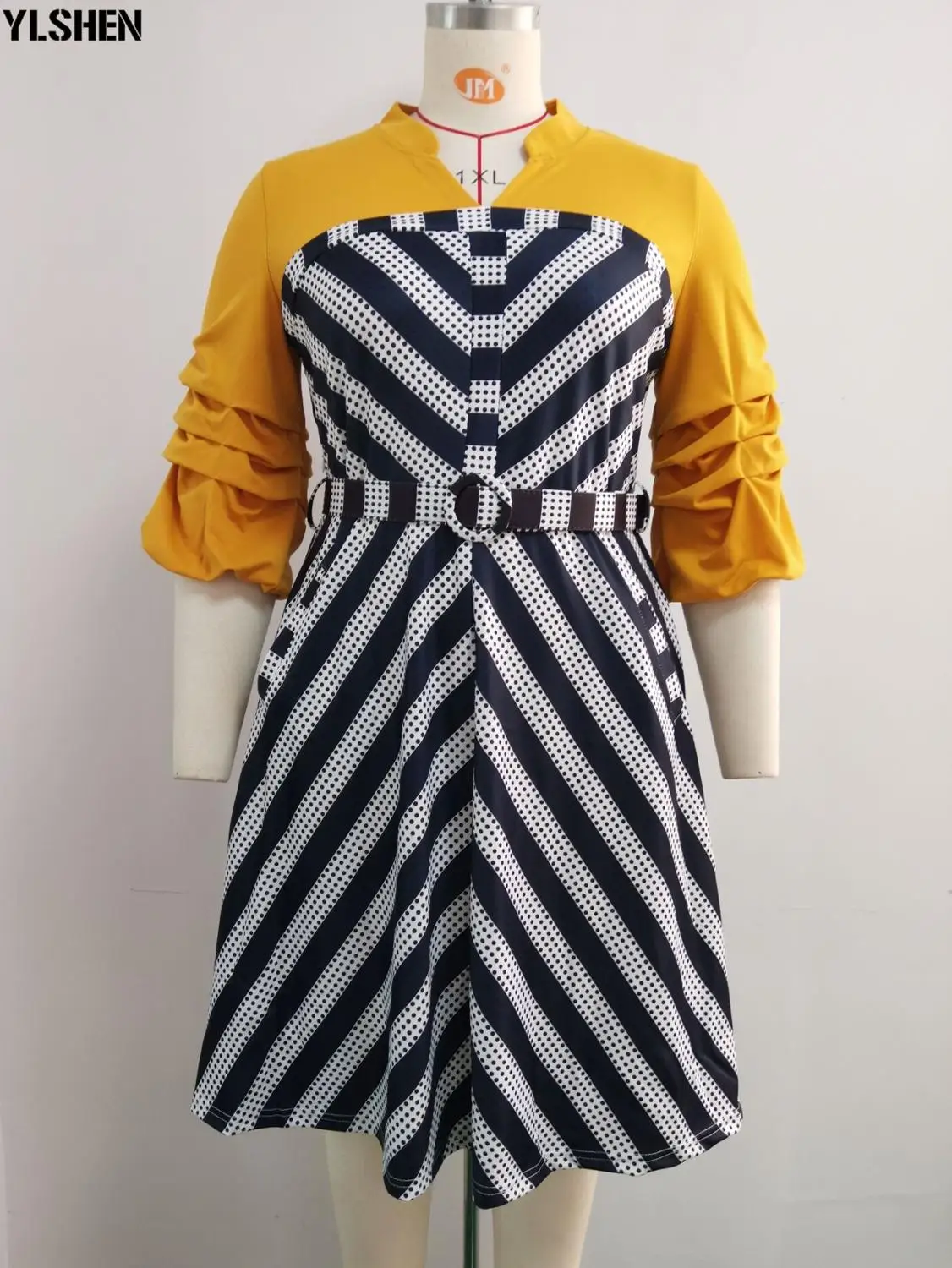Plus Lieluma Āfrikas Apģērbu Āfrikas Kleitas Sievietēm Dashiki Svītru Drukāt Jostas, Biroja Dāma Puff Piedurknēm Kleita Āfrikas Drēbes 6XL