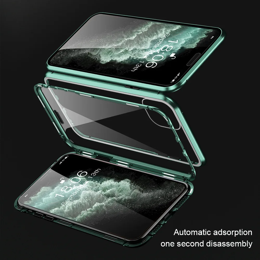 Magnētiskā Adsorbcijas Metāla Tālrunis Lietā Par iPhone 11 Pro X XS Max 6 7 8 Plus SE2 Double Sided Rūdīts Stikls Pilna seguma